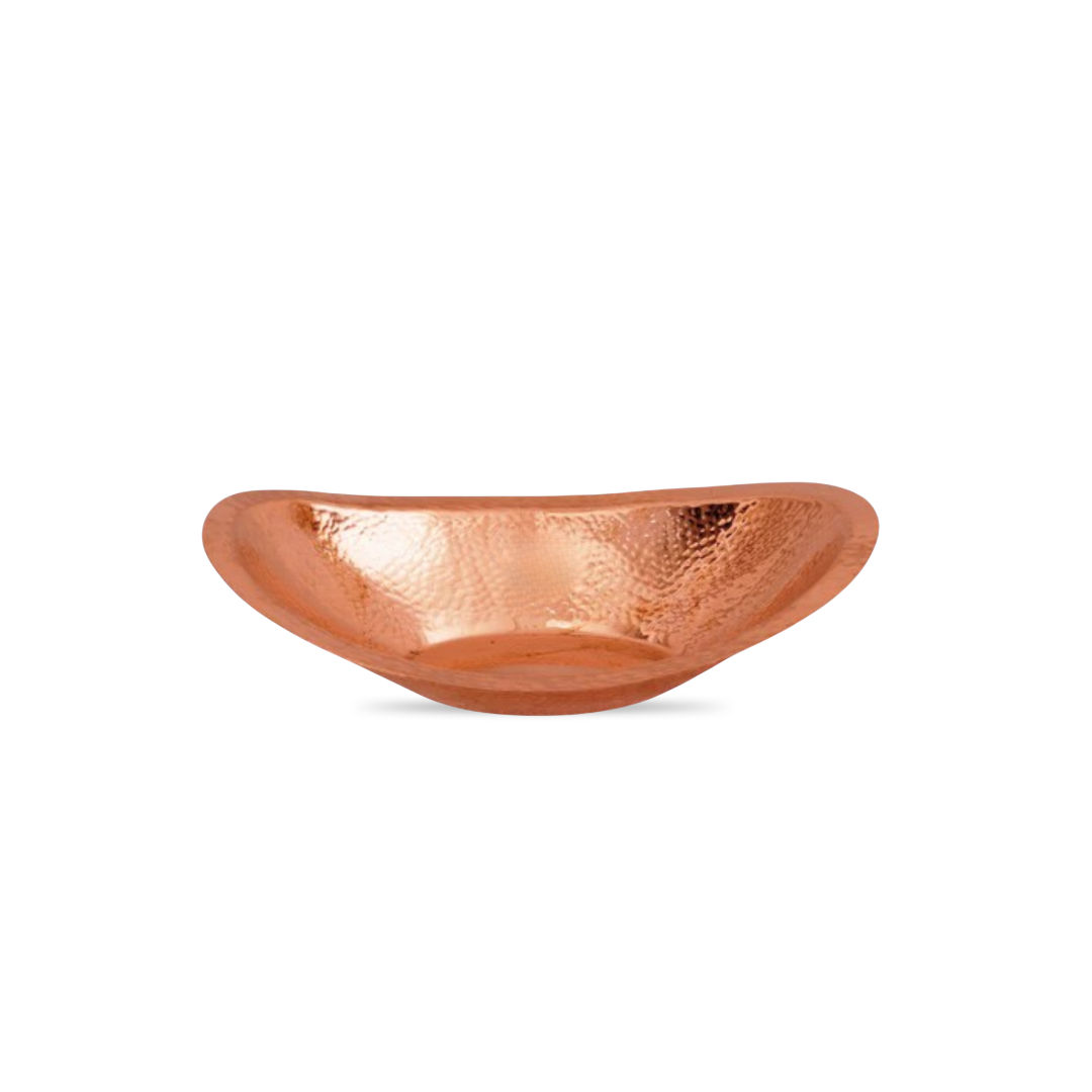 Pure copper hammered design oval bread basket, 350ml
